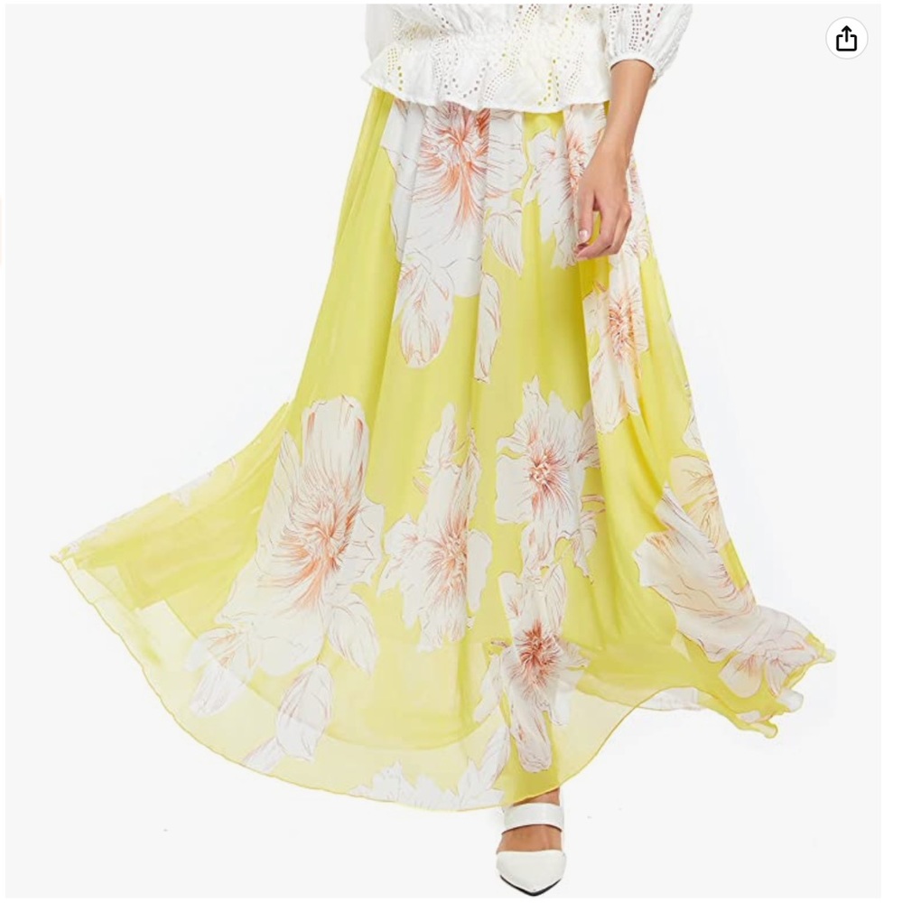Spring Floral Print Chiffon Maxi Long Skirt